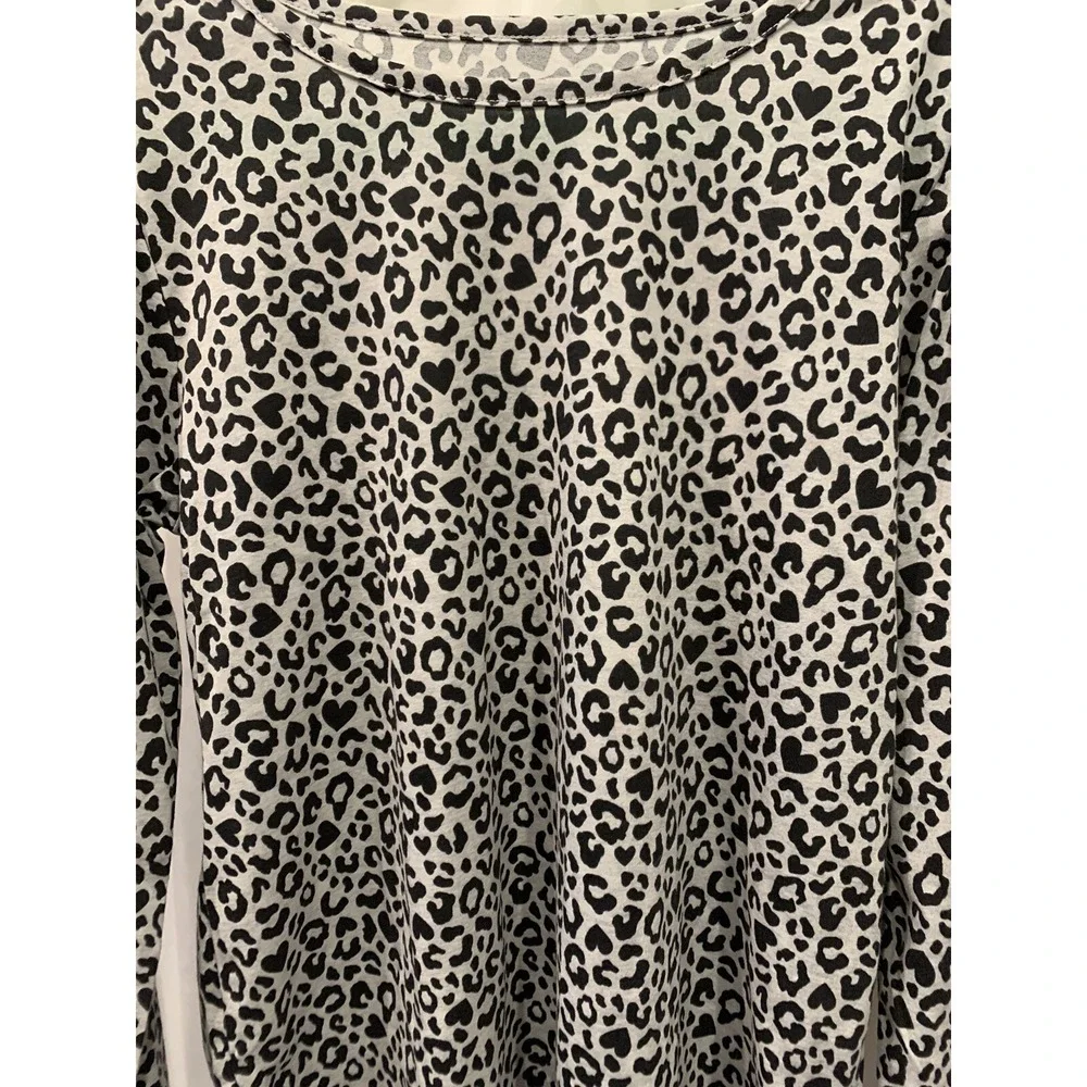 Girls Childrens Place Animal Print Long‎ Sleeve Shirt Gray Black Size XL (14)